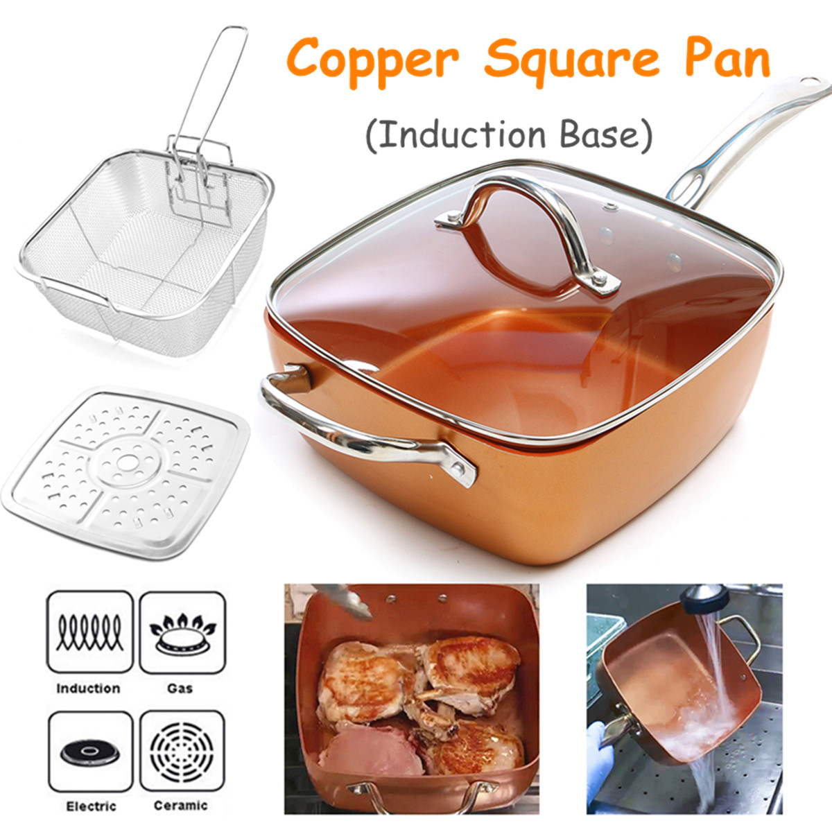 H44f4b067a7d746e4a6f421b9bd01e927w.jpg 3 in 1 Square Copper pan for Deep frying - Image 1